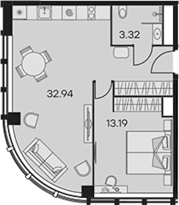 1-комнатная квартира 49.45 м², 15/15 эт., Апарт-отель «Апарт-отель 25-7 Заневский»